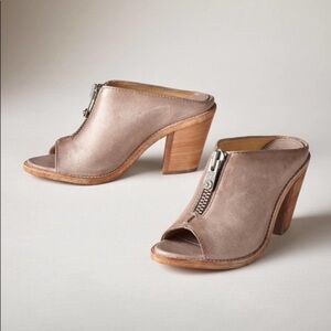 Frye Izzy Peep Toe Moto Zip Mule Heels leather  women 6.5 B festival casual Y2K